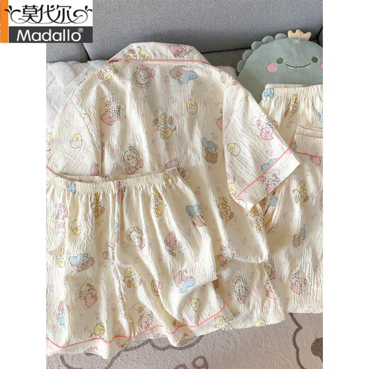 Modal mikko pajamas for women in summer cotton gauze short-sleeved ins Japanese cute spring and autumn home clothes three-piece set Yunduo Cotton-9905# Black Love Three-piece Set M [Suggestion 75-100Jin [Jin equals 0.5 kg]]
