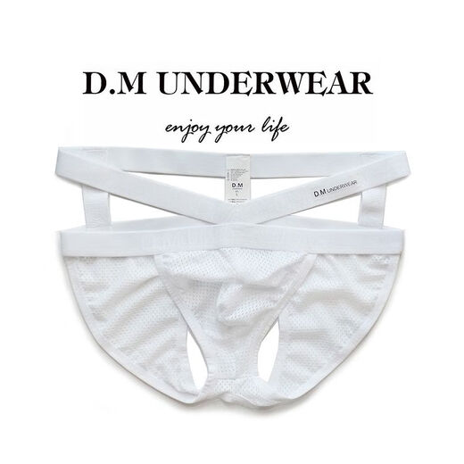 Men's underwear sexy low waist thong thong personality young boy U convex mesh quick-drying nylon breathable double dices DM-cross double dices-blue 2XL