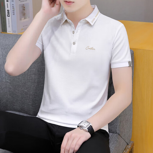 
Hailan summer collared short-sleeved T-shirt men's trendy youth ice silk lapel half-sleeved business simple polo shirt black QY683 2XL [150-165Jin[Jin equals 0.5 kg]]