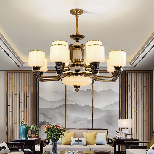 Opp's new Chinese dustproof chandelier home atmospheric living room lamp modern simple dining room lamp Zen warm bedroom LED lamp 9902-6 head