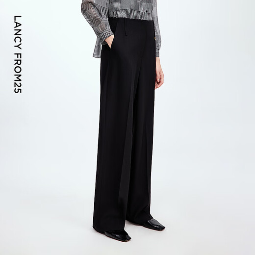 Langzi wide-leg scimitar pants, high-end suit pants, temperament, fashion, light workplace commuting suit pants, 2025 autumn new style, black M