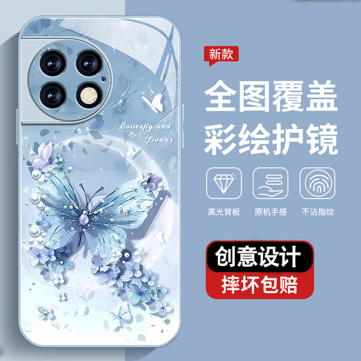 Der neue hochempfindliche OnePlus Ace2 Pro-Schutzfall mit Dirtbeständigkeit, Staubwiderstand, Herbstbeständigkeit, OnePlus Ace2V-Schalen-Perlen-Schmetterlings-High-End-Frauen im trendigen Perlmutter-Schmetterling AGJWB1283-Silber-plattiertem ACE2PRO [+Screen-Save-Film]