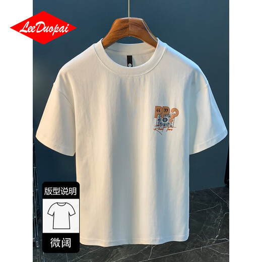 Lee Duo Pai kurzärmeliges T-Shirt für Männer 2025 Sommer Dünnem Mode gedrucktes T-Shirt runden Hals halbärmelige Herren Top White 2 [ZJ1047 Fit-Version] M für 90-108jin [Jin gleich 0,5 kg] geeignet.