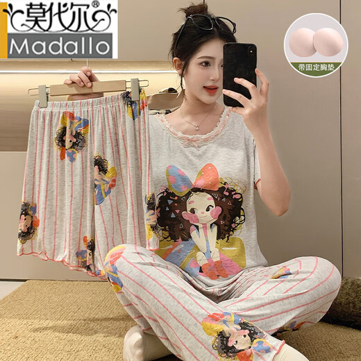 Versión coreana modal lindo dibujos animados dulces pantalones de manga corta pijamas seda de algodón de algodón de algodón de verano