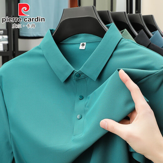Pierre cardin (pierre cardin) pearl-ground quick-drying polo shirt men's ice-sensing summer short-sleeved seamless glue polo shirt work clothes ice silk T 12358 green 4XL