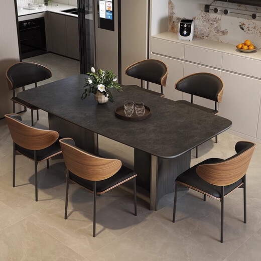 München leichte Luxus -Felsblocktisch Wohnzimmer Haushalt kleiner rechteckiger Esstisch und Stuhlkombination 7031# 1,3 m+4 Stühle