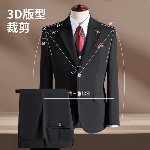 ROMON suit + vest + trousers suit suit men's business professional formal jacket black 4XL