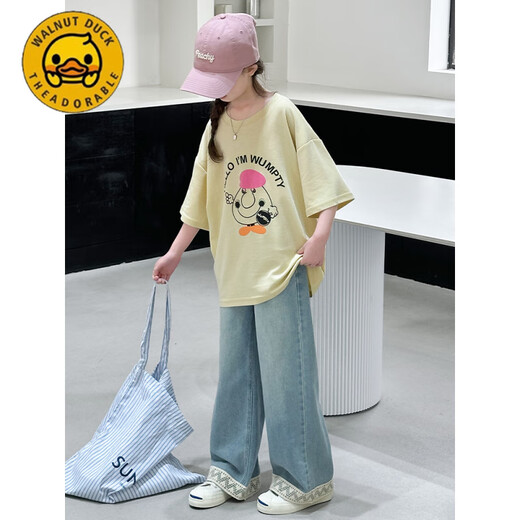 G.Duckids Girls Girls Summer Kurzärmeranzug 2025 Neue lässige Kindermodische Tops große Kinder Sommer mit breitem Bein zweiköpfiger Mädchenanzug [6623] 120 cm
