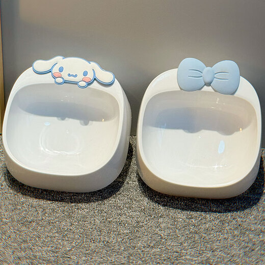 Cat bowl plastic double bowl dog bowl cat food bowl cat food bowl drinking water pet dog bowl dog food bowl dog food bucket dog white jade cinnamon dog bow double bowl + same style food storage bucket