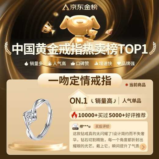 中国黄金（CHINA GOLD）一吻定情足银戒指女托帕石求婚钻戒七夕情人节礼物送女友老婆生日 一吻定情戒指-托帕石【京速达】