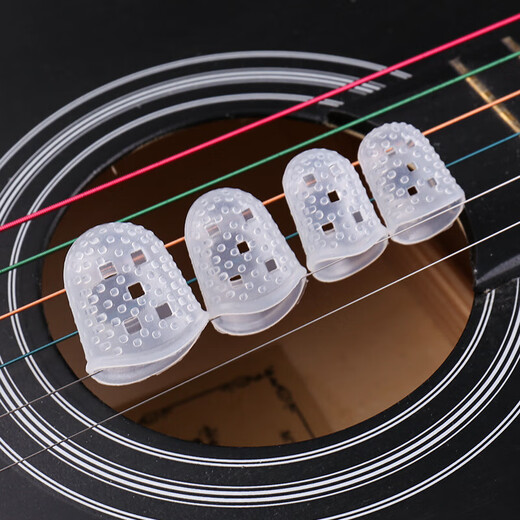 Guitar Silicone Finger Cot Ukulele Beginner's Left Hand Anti-Slip Anti-Pain Protection Thumb Piano Counting Money Turning Book Blue S 4 pcs