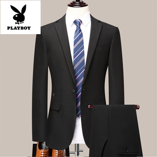 Playboy (PLAYBOY) suit men's Korean version slim coat groom wedding dress business professional formal small suit men black 5XL