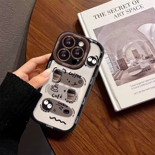 蜂爻适用苹果16手机壳立体咖啡公仔iPhone16pro全包手机壳iPhone16promax手机壳苹果15pro防摔手机套 黑框壳+t1048双咖啡煤球四个公仔 iPhone16pro