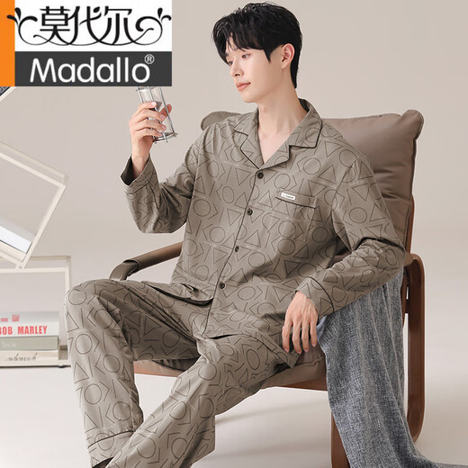 Modal Cardigan Long Ärmeln Herren-Pyjamas Set Frühling, Herbst, Sommer und Winter Baumwolle Home Kleidung Großgröße kann außerhalb koreanischer Schüler männlicher OMM12014 L getragen werden (empfohlene 100-120 Jin [Jin gleich 0,5 kg]))
