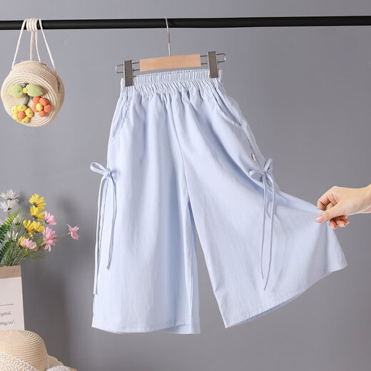 Girls' pants in summer thin medium and large children's unique and beautiful loose wide-leg pants children's fashionable seven-point Yamamoto pants, taro purple 160