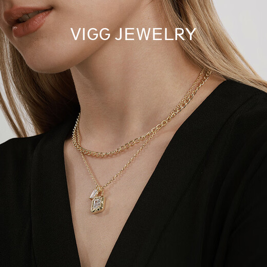 VIGG锁项链女感新款毛衣锁骨链小众百搭复古吊坠配饰品 锁项链