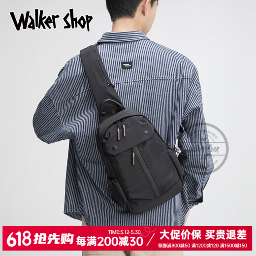 Walker Shop男士胸包单肩斜挎包新款轻便牛津布挎包休闲运动腰包骑行包潮背包 黑色