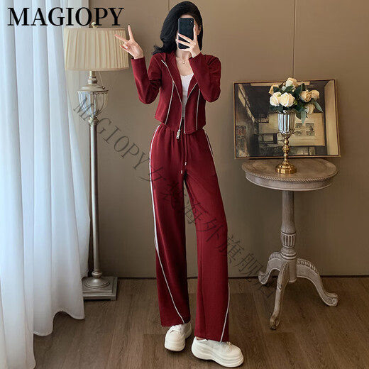 MAGIOPY国际奢侈高档品牌小个子穿搭休闲运动套装女2025春欧洲站短款外套 黑色两件套 S(100斤以内)