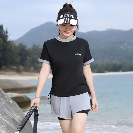 Superior (DUXING) 2025 new sports swimsuit women's large size fat mm meat covering, conservative belly covering, slimming 200 Jin [Jin equals 0.5 kg] Swimsuit 962-6167-Powder powder M 70-90 Jin [Jin equals 0.5 kg]