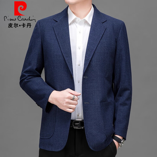 Pierre Cardin plaid suit men's high-end single suit top 2025 autumn new business casual suit jacket for men 37 Navy L 175 121-140Jin Jin equals 0.5 kg