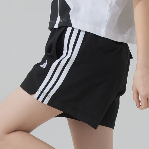 阿迪达斯 （adidas）女三条纹运动套装 夏季潮流时尚瑜伽跑步健身训练服舒适休闲衣裤 白色短袖T恤+黑色短裤/两件套 L