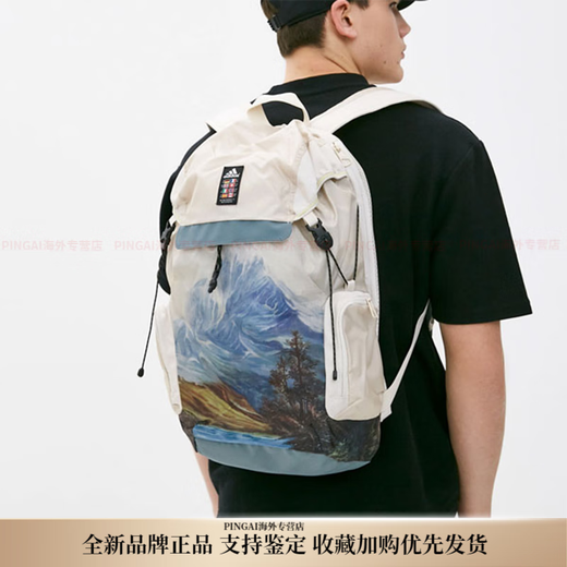 Adidas (adidas) rare landscape full-print large-capacity nylon cloth sports bag camping bag school bag backpack backpack same style for men and women natural color