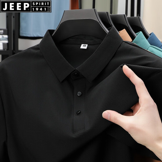 Jeep Spirit Sommer Traaceless Ice Seide Lappel Polo Shirt Herrengeschäft Casual Kurzärmelte T-Shirt Atmungsaktives Jugendmodische Mode BJ12357 Dunkelgrau 2xl