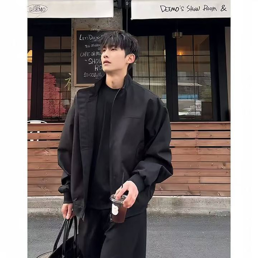 Cotton Snow American Three-Proof Flight Jacket Men's Spring and Autumn Short Work Jacket Piushuai High Street Trendy Brand Baseball Uniform Black XL 170CM-178CM