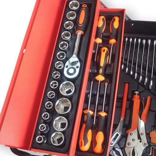 Oluoxun 85-piece industrial-grade multi-functional tool box portable folding combination set car auto repair household hardware tools 85-piece set in iron box