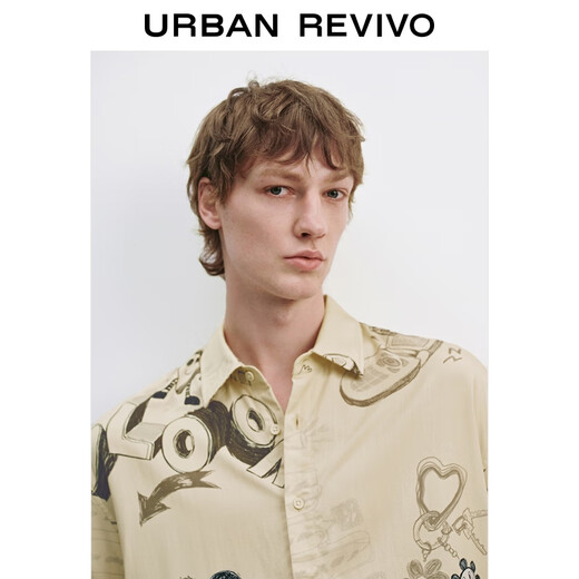 UR summer new men's random printed super loose cardigan shirt UMV250059 multicolor S (XS-S)