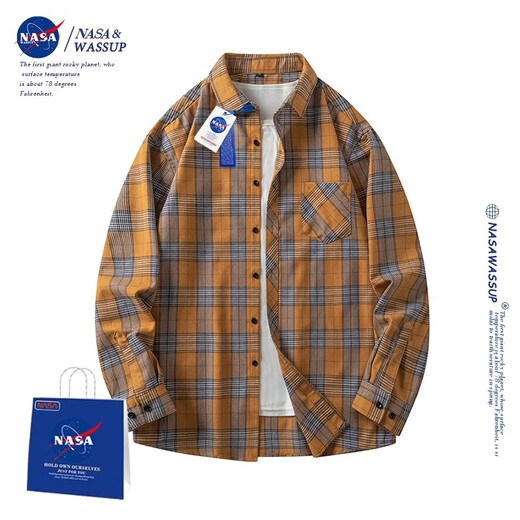 nasawassup official fashion brand co-branded shirt jacket men's autumn and winter Japanese plaid shirt trendy casual inner men's top white 2XL (recommended 130-150Jin [Jin equals 0.5 kg])