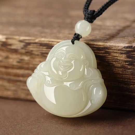 KZD Old Phoenix 999 white cyan Maitreya Buddha big belly Buddha laughing Buddha pendant jade Buddha head jade pendant lanyard necklace for women cyan white Maitreya Buddha tied with rope and shipped