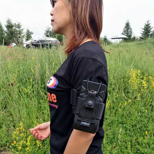 Micro box Amaison tactical walkie-talkie bag, shoulder strap bag, mobile phone bag, waist mobile phone case, universal arm bag, molle attached bag, black case + shoulder strap, molle hanging ring, one size fits all