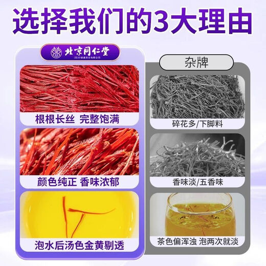 北京同仁堂藏红花特级西藏红花泡水喝调理月经缓解疼痛滋补营养品 西藏优级(藏红花3瓶)元气充盈