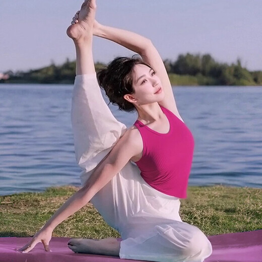 Shuangxiu yoga clothing set for women 2025 new high-end and beautiful I-shaped sports vest red Pilates training clothing yellow top + red pants suit L 110-120