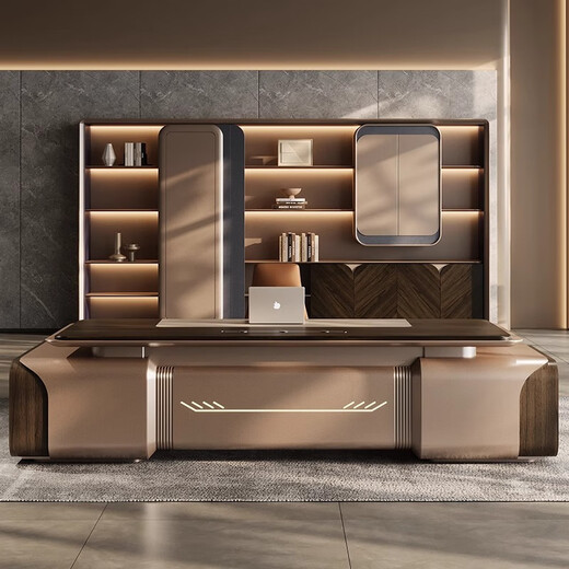 Tongta high-end light luxury boss desk desk simple modern office chairman solid wood leather president desk executive desk 2.4 meters boss desk