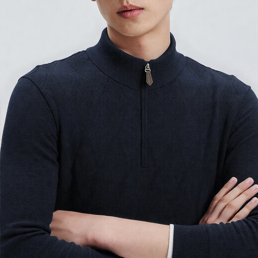 Septwolves Cardigan Men's 2026 Spring New Fashion Argyle Jacquard Half-cardigan Thick Sweater Casual Men's Top 101 (Navy Blue) M 165/84A