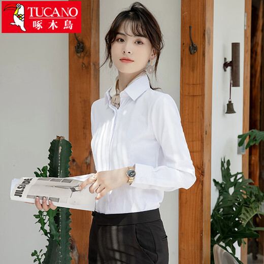 Woodpecker (TUCANO) long-sleeved shirt women's winter velvet anti-wrinkle non-iron shirt business casual formal top women's white XL