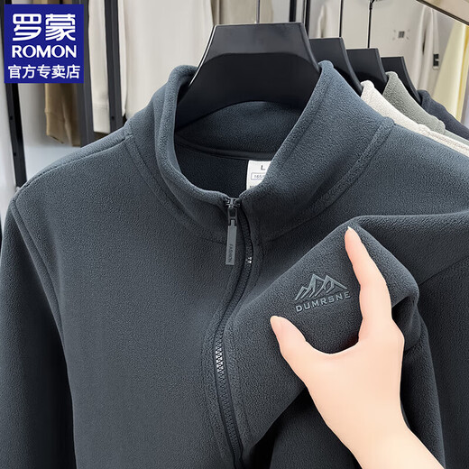 Romon'o velvet jacket men's outdoor warm super soft fleece sweatshirt autumn and winter new casual zipper stand collar cardigan gray XL (approximately 120-135Jin Jin equals 0.5kg)