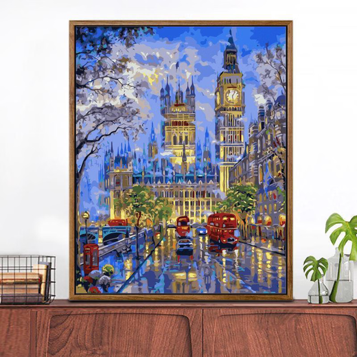 Yonghuan high-difficulty piano family digital oil painting coloring painting gift lights first in the living room decoration painting ZL679 Japanese tea house alone 40x50 delivery frame (black and white gold) color notes