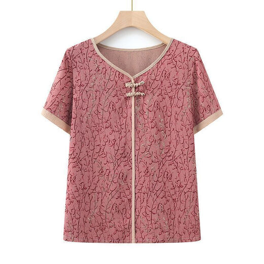 皮尔卡丹（PIERRE CARDIN）新中式短袖t恤女夏季洋气减龄中年妈妈装大码显瘦印花上衣女 826-绿色 M