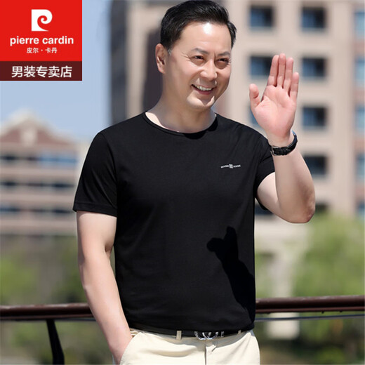 皮尔卡丹爸爸夏装40岁50中年男士短袖t恤纯棉中老年人半袖夏季上衣 6625墨绿 XL 180 建议160-180斤