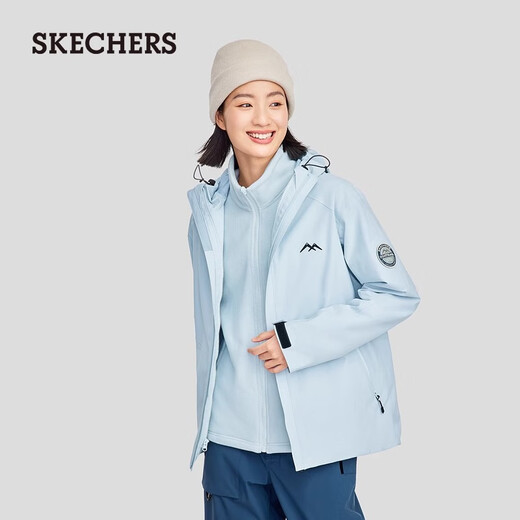 Skechers Rubik's Cube series men's and women's three-in-one polar fleece jacket jacket L424W168 baby light blue/022G/women's L