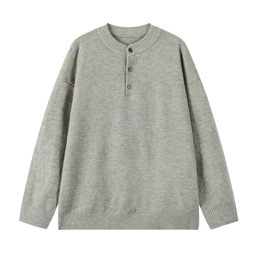 Yilunhe American Henry collar sweater men's autumn and winter trendy brand cleanfit old money style sweater loose lazy style jacket dark gray M