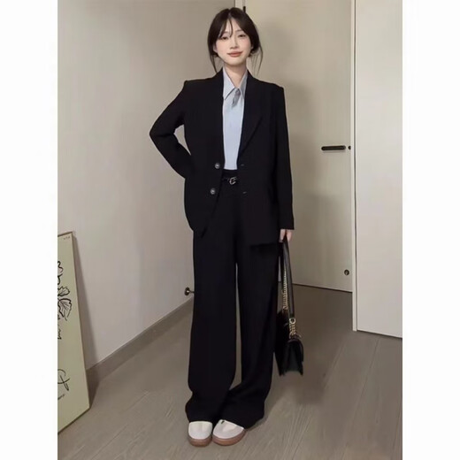FANAOGE college student formal suit suit women's professional suit college student British suit shoulder pad Korean style suit jacket three-piece suit black suit + white shirt + trousers with shoulder pad M Recommended 95-110 Jin Jin equals 0.5 kg Urgent items will be sent on the same day - contact customer service for SF Express
