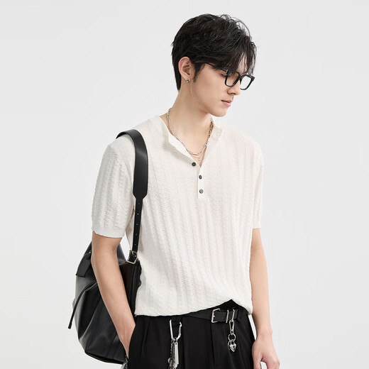 Piaget Zall Thin Breathable Jacquard Knitted Summer Henley Collar Advanced Design Men's Short-Sleeved T-Shirt Army Green M