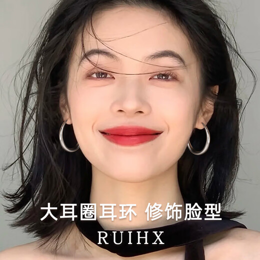 Ruihongxiang 999 sterling silver earrings large circle plain hoop earrings wide hoop high-end earrings earrings 2025 new popular earrings 999 silver needle fat hoop earrings 5CM huge face small