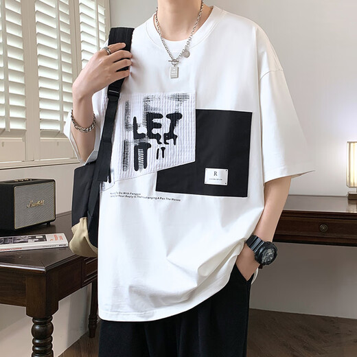 Semir großer großer Fettmann trendy Spleißen kontrastierende Farbe kurzärmeligte T-Shirt Herren Sommer Lose lässige hübsche, hellem halbärmeligen Top D695-Black M Empfohlen 80-110jin [Jin ist 0,5 kg]