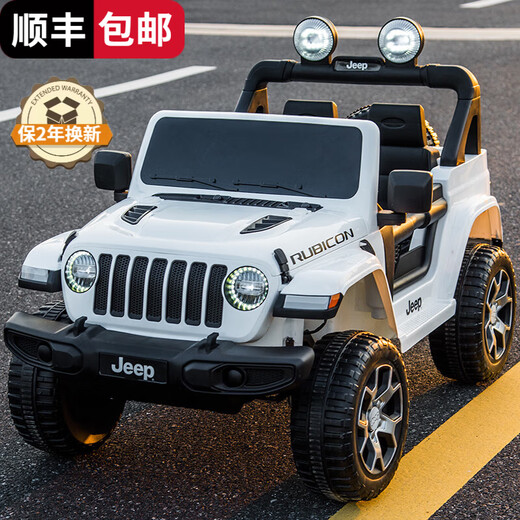 Dake JEEP Jeep authorized children's electric car baby four-wheel four-wheel drive off-road toy children can sit on the remote control car top with white + four-wheel drive