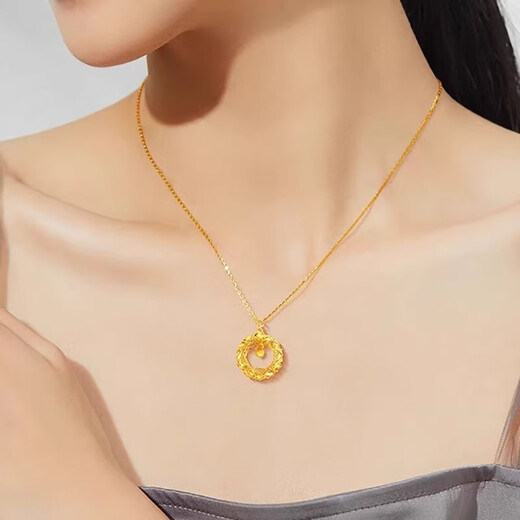 Chuhuang Pendant Women's Necklace Clavicle Chain 9999 Pure Gold Silver Neck Valentine's Day Gift for Girlfriend and Wife Birthday Dream Catcher Pendant 0.5g